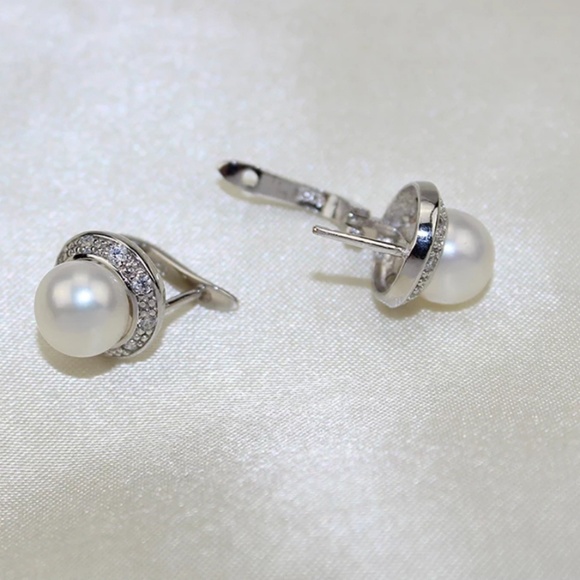 NEW Natural Pearl Silver Earrings Stamped S925 - Picture 5 of 7